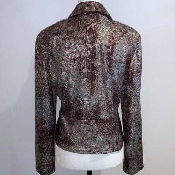joseph Ribkoff Purple and Silver Snakeprint Tie Front Metalic Moto Jacket 10 - Picture 7 of 15